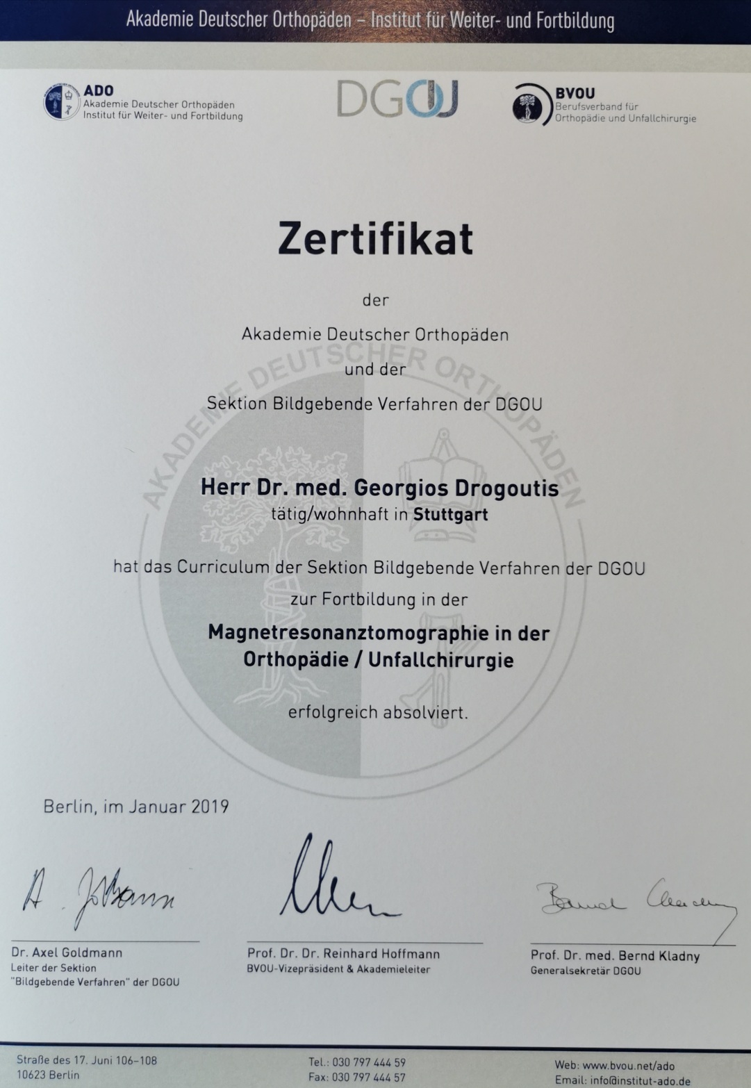 Dr. Drogoutis Zertifikat MRT